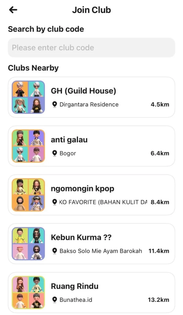 gabung club di sekitar di Jagat.io